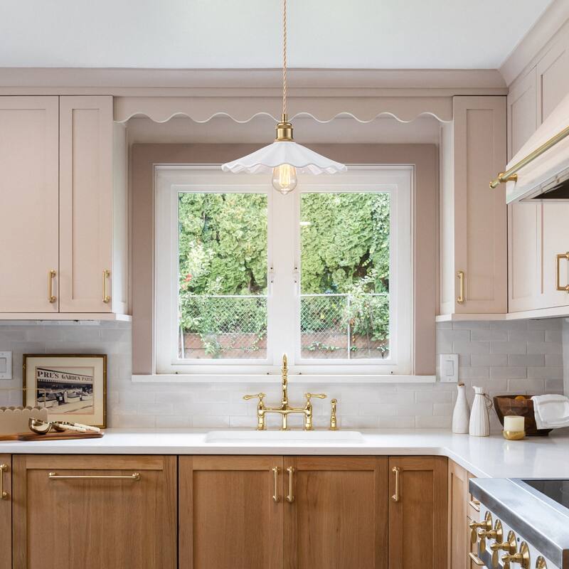 1-Light White Ceramic Petal Pendant Light, Modern Floral Design for Kitchen Island