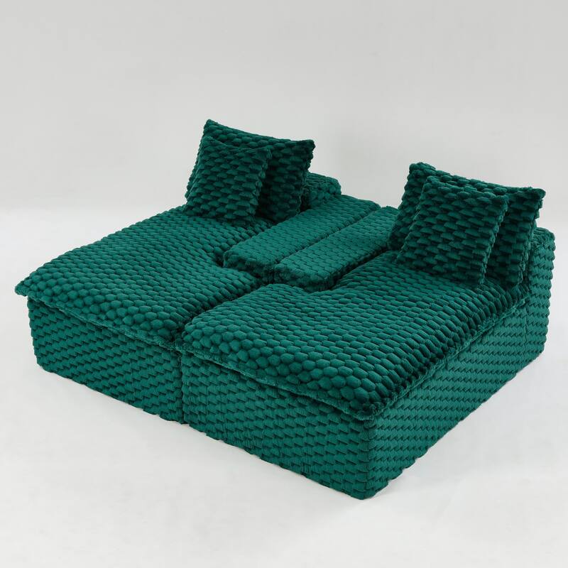 Double Chaise Lounge Sofa Turtle Velvet Sectional Sofa Set Lazy Sleeper Sofa, Full Compressed Sponge