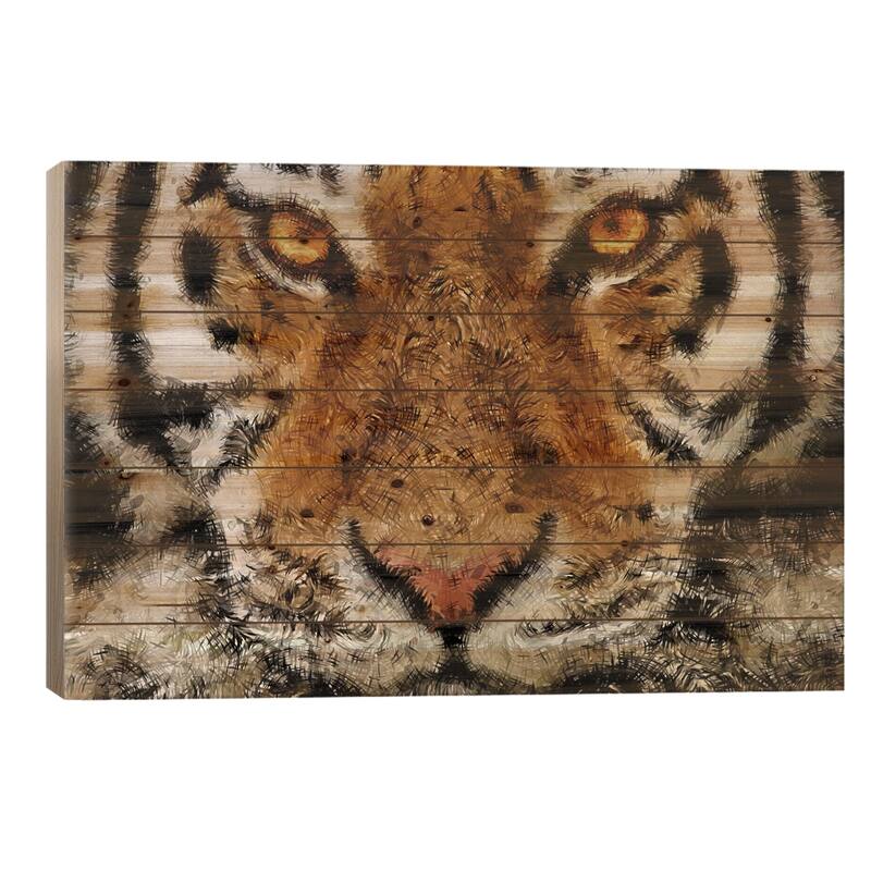Animal Art - Tiger Print On Wood by Diego Tirigall - Multi-Color - 18x26x1.5