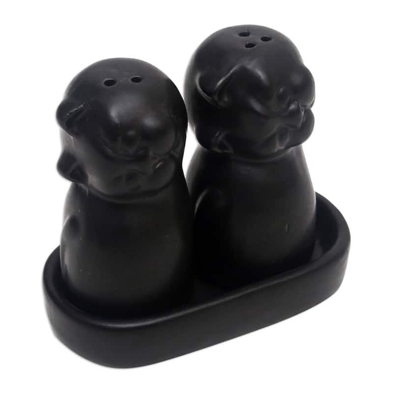 Novica Handmade Dark Felines Ceramic Salt And Pepper Set