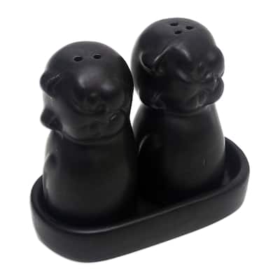 Novica Handmade Dark Felines Ceramic Salt And Pepper Set