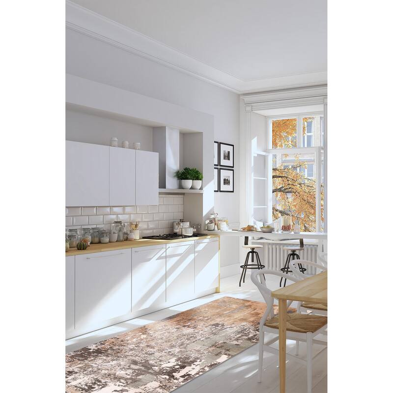 ECARPETGALLERY Hand-knotted Legacy Tan Silk, Wool Rug - 2'6 x 12'0