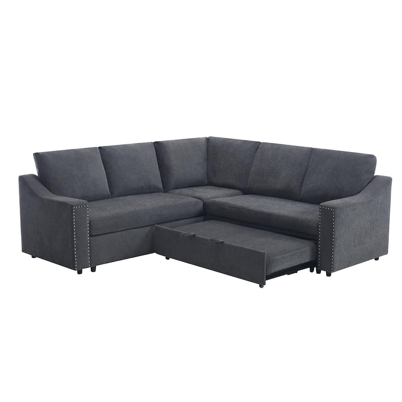 81.5'' L-Shaped 5-Seat Sectional Sofa with Pull-Out Bed and 6 Cushions, Ideal Multifunctional Corner Couch