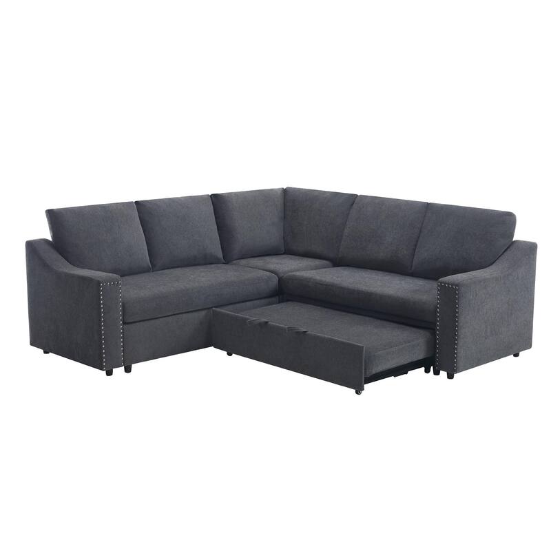 81.5'' L-Shaped 5-Seat Sectional Sofa with Pull-Out Bed and 6 Cushions, Multifunctional Corner Couch for Living Area