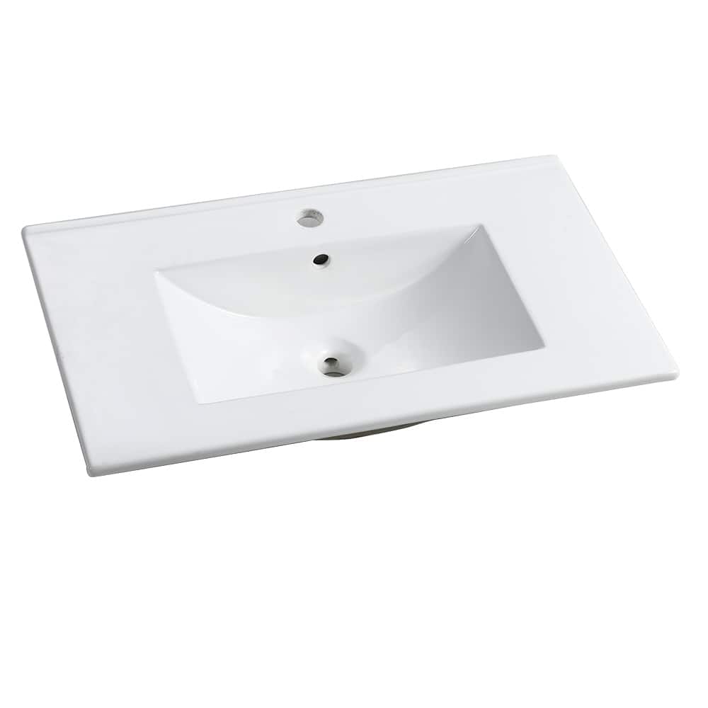 30-Inch Ceramic Vessel Sink with Integrated Countertop, Pre-Drilled for Faucet, No Cabinet Included - 30in L Ceramic