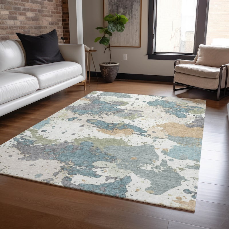 Machine Washable Indoor/Outdoor Modern Splatter Chantille Rug