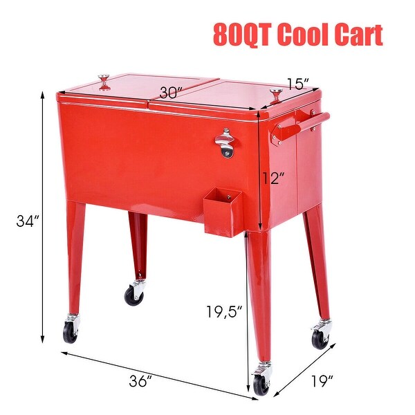 Costway Red Outdoor Patio 80 Quart Cooler Cart Ice Beer Beverage Chest
