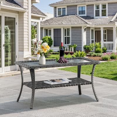 Outdoor Coffee Table with Tempered Glass Top -Grey