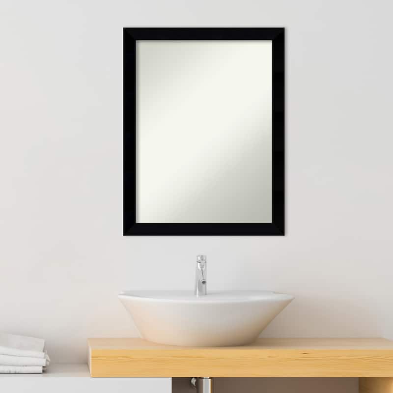 Non-Beveled Wood Bathroom Wall Mirror - Black Museum Frame - Black Museum