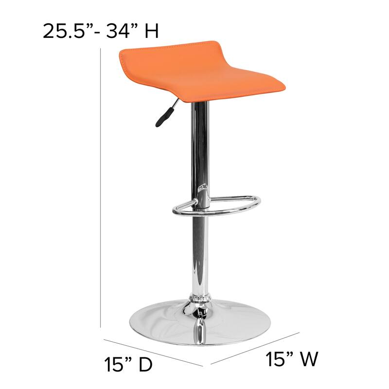 Contemporary Solid Wave Seat Vinyl Adjustable Bar Stool - 15"W x 15"D x 25.5" - 34"H - 15"W x 15"D x 25.5" - 34"H