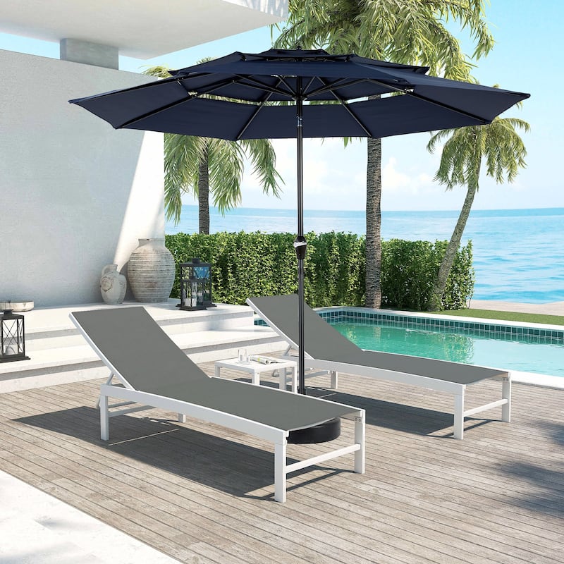 Aluminium 10ft 3 Tier Auto-tilt Umbrella ,Outdoor Patio Umbrella - Market Table Pool Deck Umbrella (Base Not Included) - Navy Blue