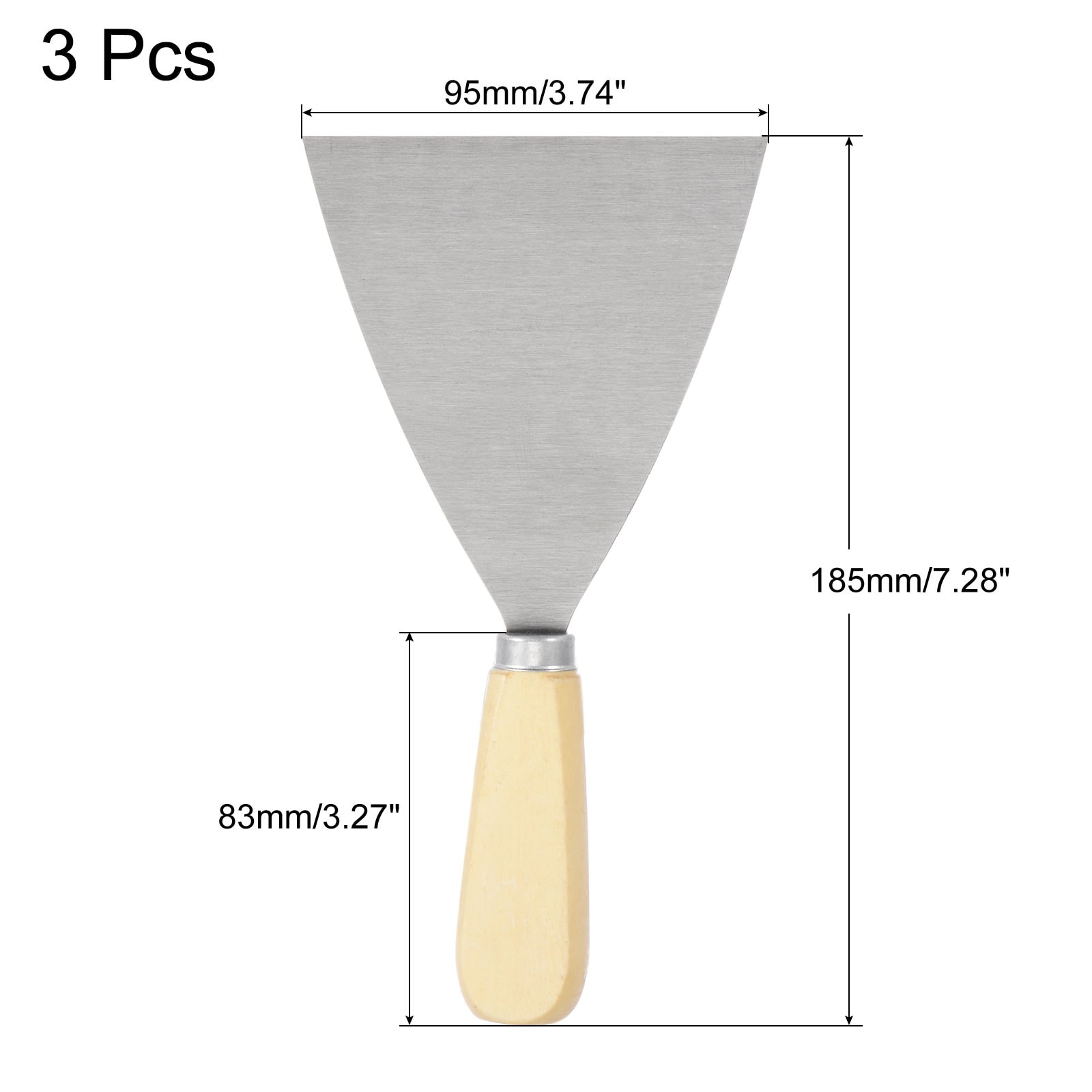 Putty Knife Carbon Steel Scraper Wooden Handle for Drywall Taping 3Pcs