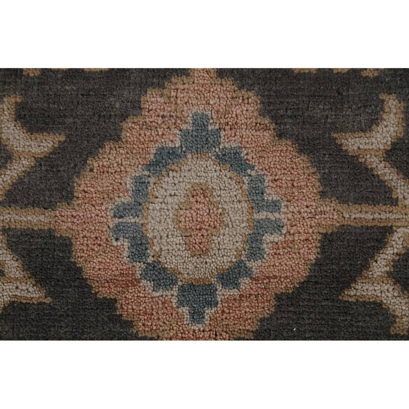 All-Over Floral Oushak Indian Area Rug Hand-Knotted Wool Carpet - 9'1" x 11'8"