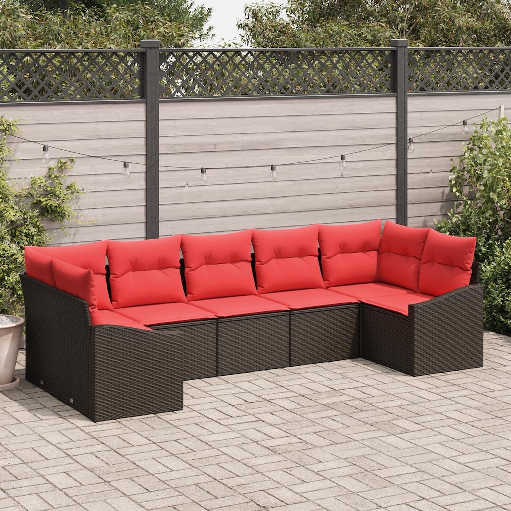 vidaXL 7 Piece Garden Sofa Set with Cushions - 113.8×48.6×27.2