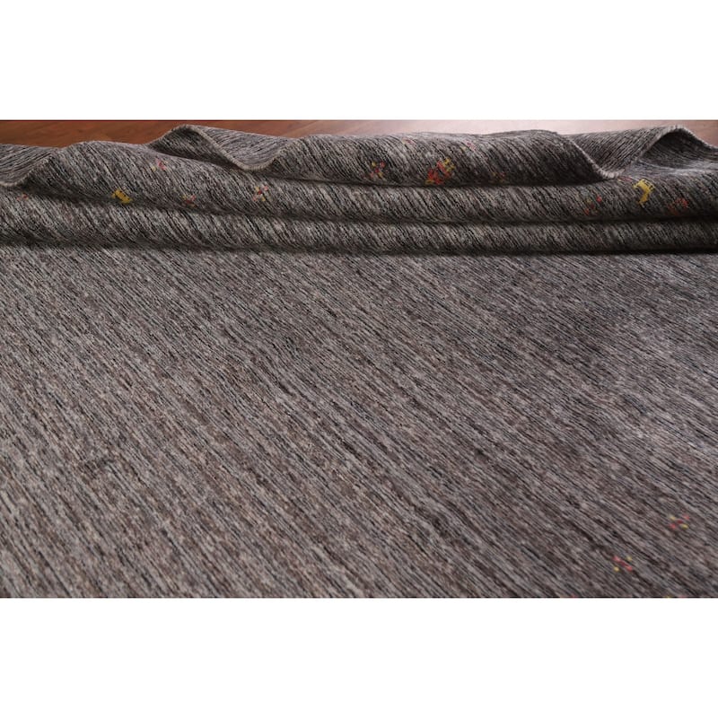 Striped Gabbeh Area Rug Hand-Knotted Wool Carpet - 7'10"x 9'10"