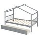 preview thumbnail 66 of 72, Creativity House Bed Twin Size Frame with 2 Wood Drawers for Boys Girls, Wood Platform Bed with Roof No Box Spring Needed