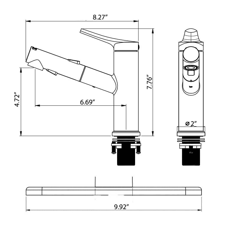 7.8" H Single-Handle Bathroom Sink Faucets with Pull Out Sprayer, Single Hole Vessel Faucet With Deck Plate