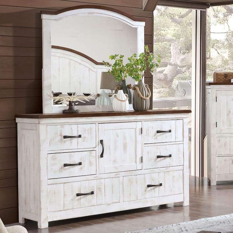 Ynez Farmhouse White Pine 4-Piece Panel Bedroom Set with USB Port by Furniture of America
