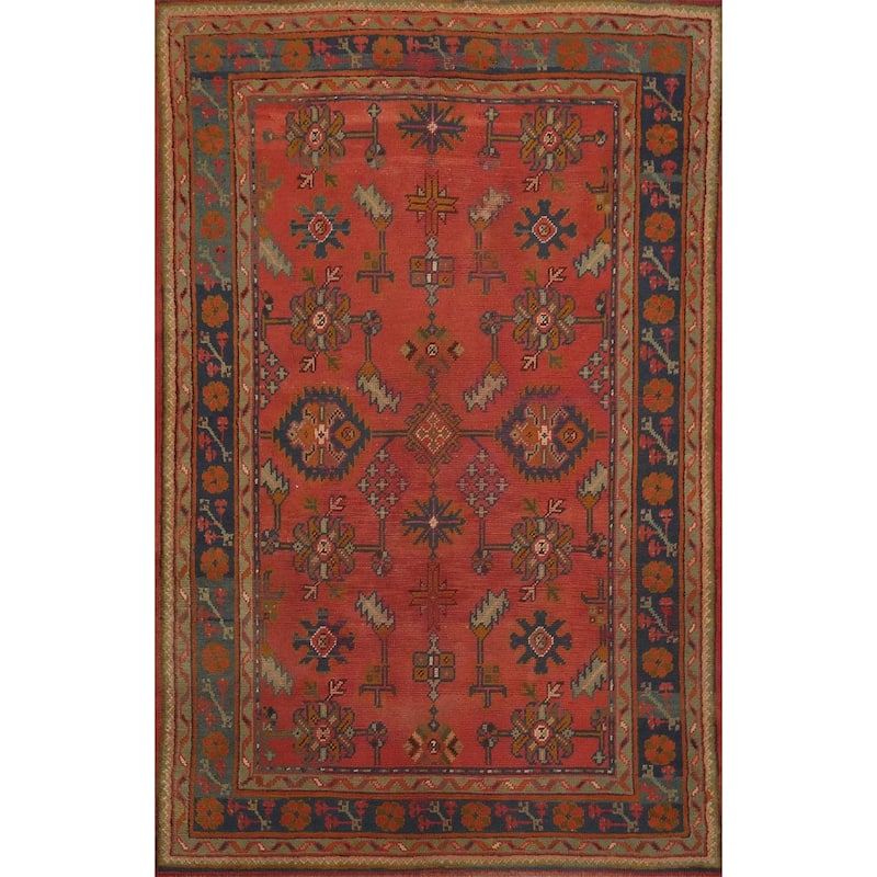 Hand Knotted Oriental 100% Wool Carpet Transitional Geometric Oranges & Rust Oushak Area Rug - 8' 1'' X 5' 6''