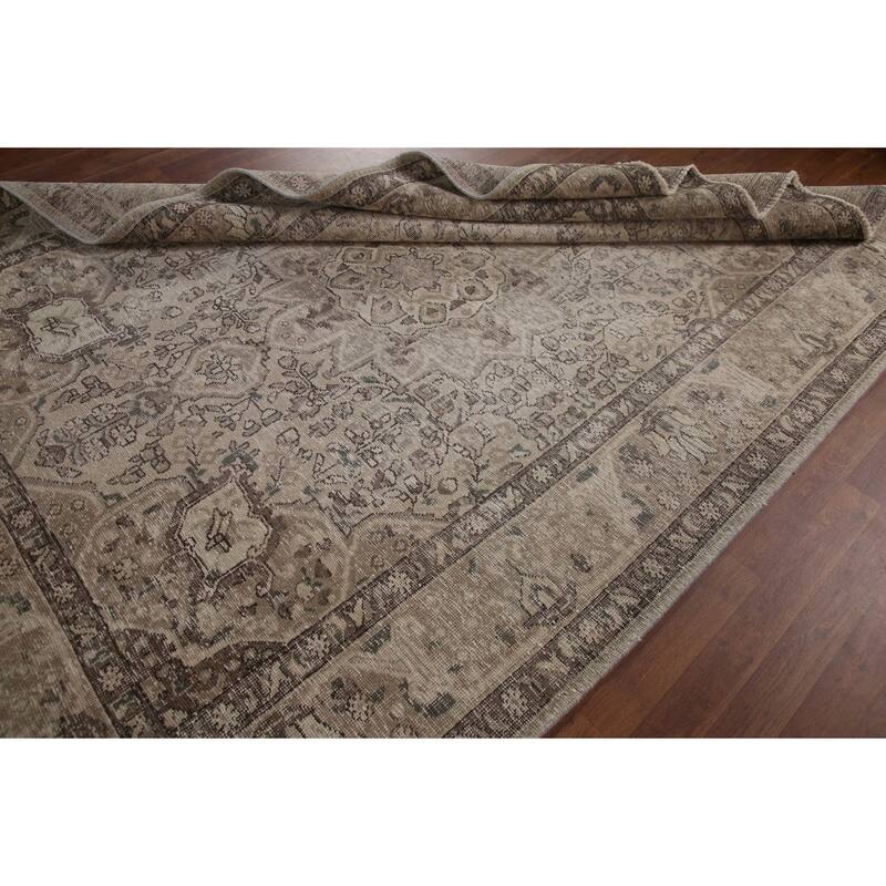 Distressed Tabriz Persian Antique Rug Handmade Oriental Wool Carpet - 6'7" x 9'2"