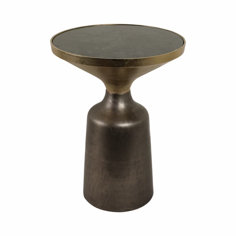 Metal Geometric Base End Table Marble Top - Green, 20 in. - 15" x 15" x 20"