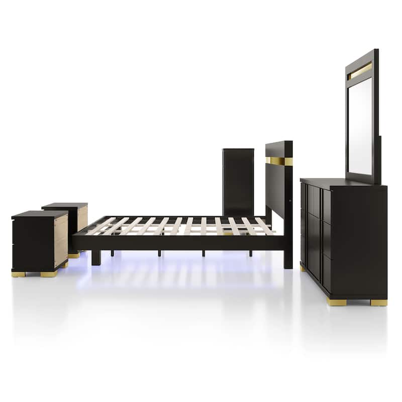 Furniture of America Halifax Modern 6-Piece Wood Platform Bedroom Set with Underbed LED