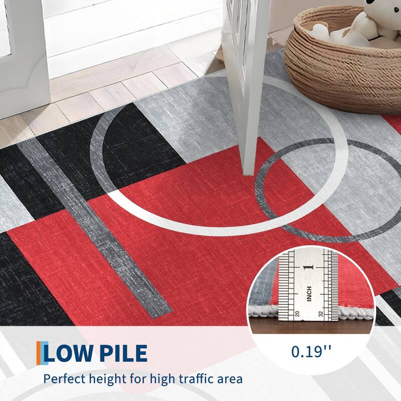 Washable Rugs for Living Room Bedroom Circles Pattern Rug Modern Geometric Area Rug