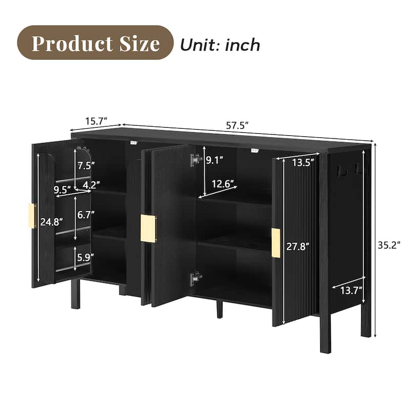 Modern 57.5" Stripe Door Storage Cabinet - Black