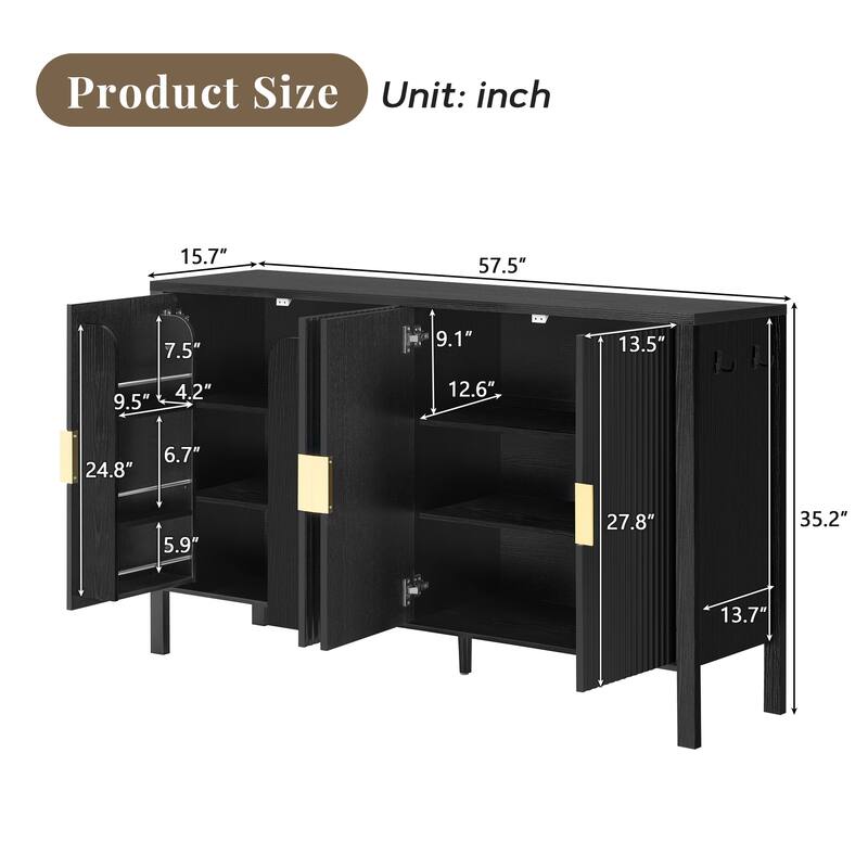 Storage Cabinet with Vertical Stripe Doors & Adjustable Shelves, Sideboard Cabinet with Door Racks & Side Hooks