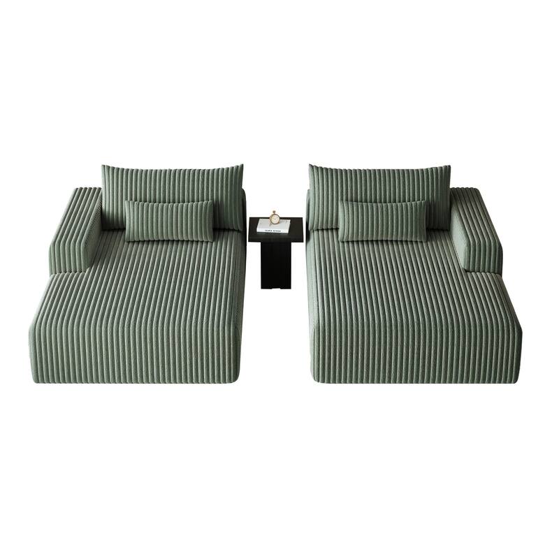 102" Corduroy Cloud Chaise Sectional with Reclining Sofa Bed, No-Assembly Design & Ergonomic Backrest