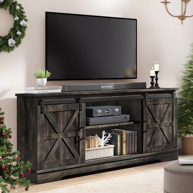 TV Stand for 65 inch TV Entertainment Center Rustic Black - 65 inches