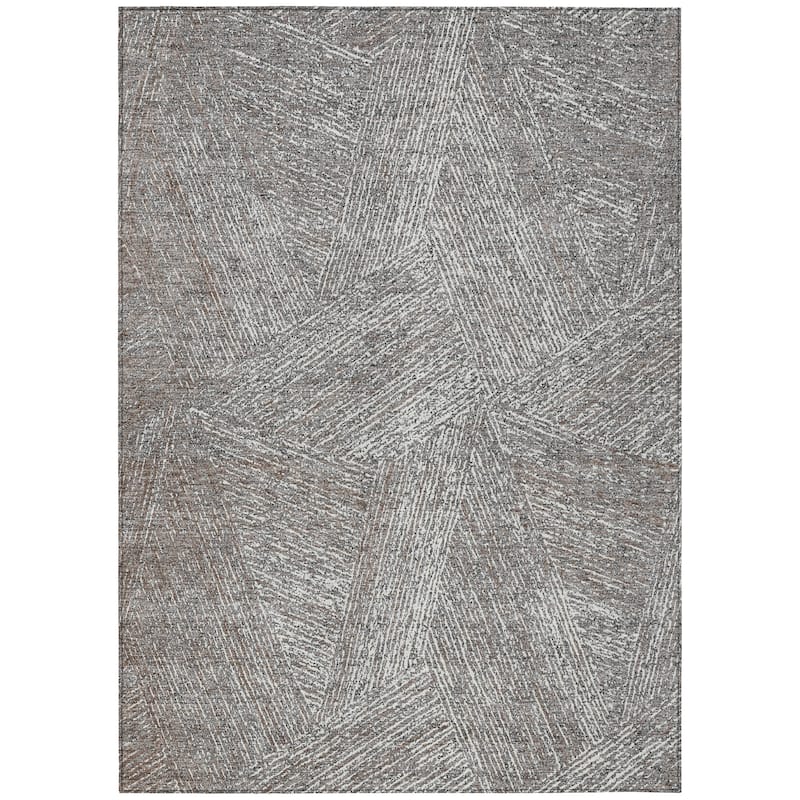 Machine Washable Indoor/ Outdoor Solid Geo Chantille Rug