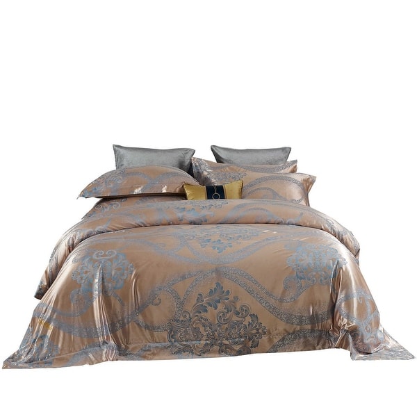 slide 1 of 9, Duvet Cover 6 Pieces Set with Flashy Jacquard Top and 100% Cotton Inside