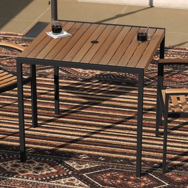 Square All-Weather Faux Teak Patio Dining Table with Steel Frame