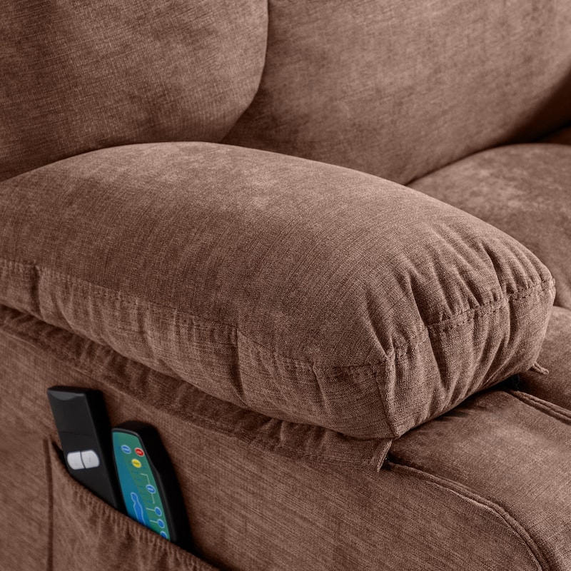 Blue Power Lift Recliner with Heat, Massage, USB Charging, Side Pockets, and Remote Control for Convenience