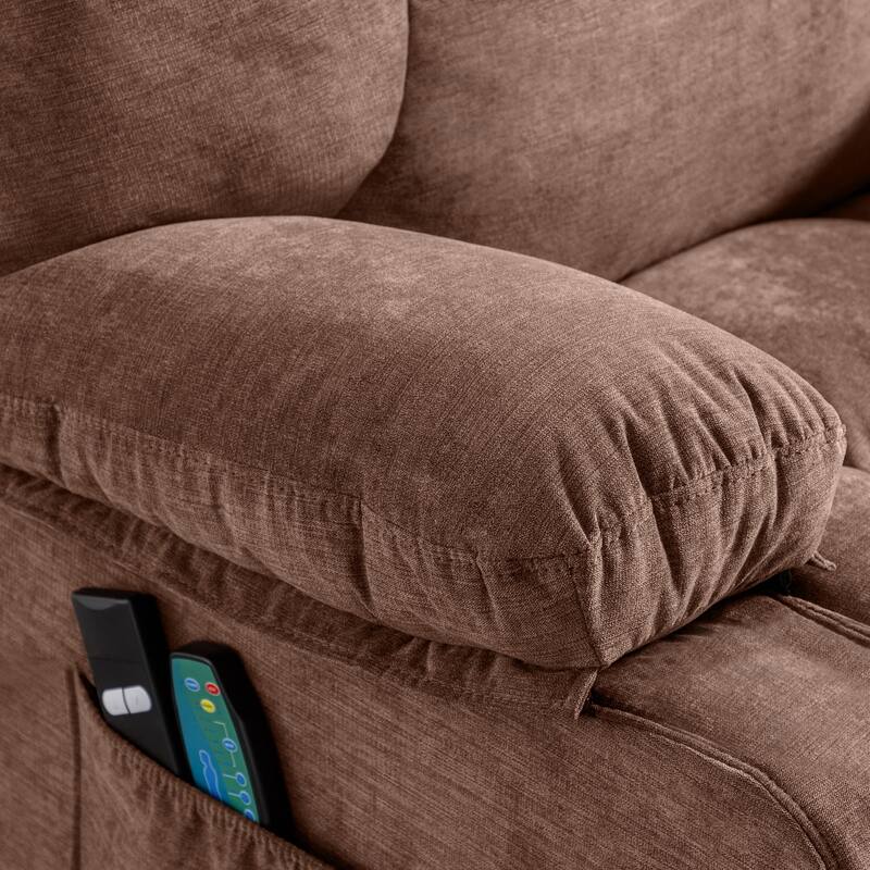 Blue Power Lift Recliner with Heating, Massage, USB Charging, Side Storage, and Remote Control Functionality