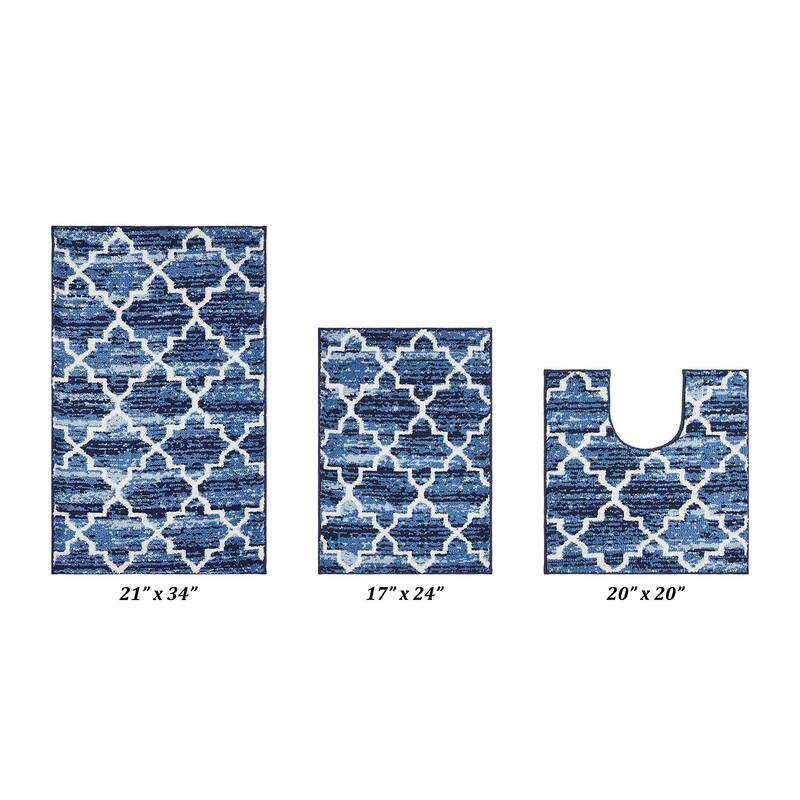 Better Trends Savio Collection 3 Pc Set Bathroom Rug - 100% Micro Polyester with Gel Foam Backing, Machine Washable Bath Mat