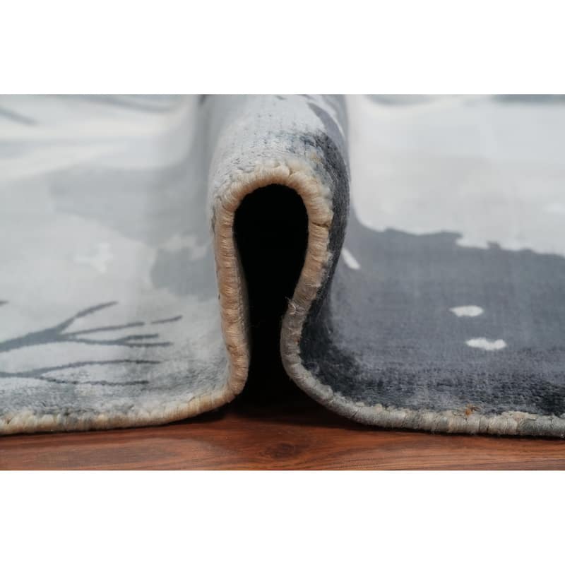 Hand Knotted Oriental Viscose Silk Carpet Modern Animal Pictorial Greys & Charcoal Abstract Area Rug - 7' 10'' X 5' 10''