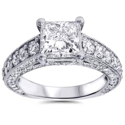 Certified 3 3/4ct Princess Cut Lab Grown Diamond Engagement Ring White Gold
