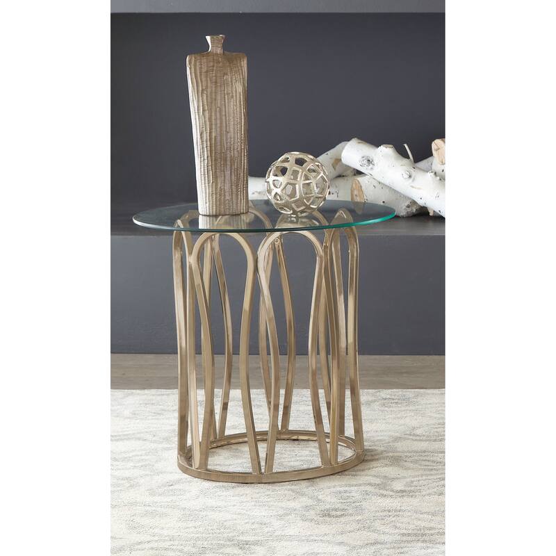 Monett Round Glass Top Side End Table Chocolate Chrome