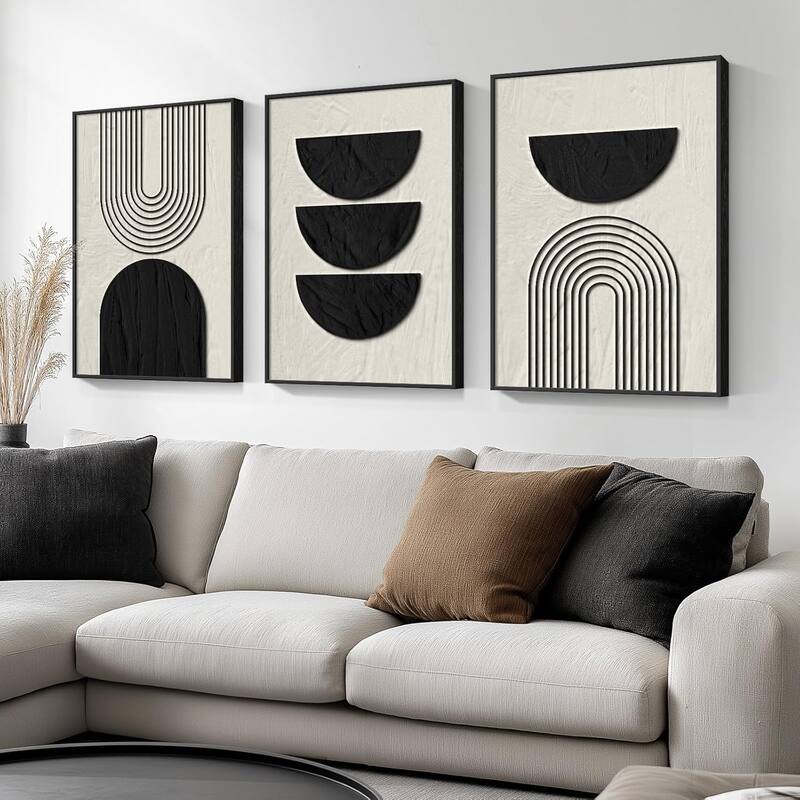Framed Boho Black and White Abstract Wall Art - 24 x 36