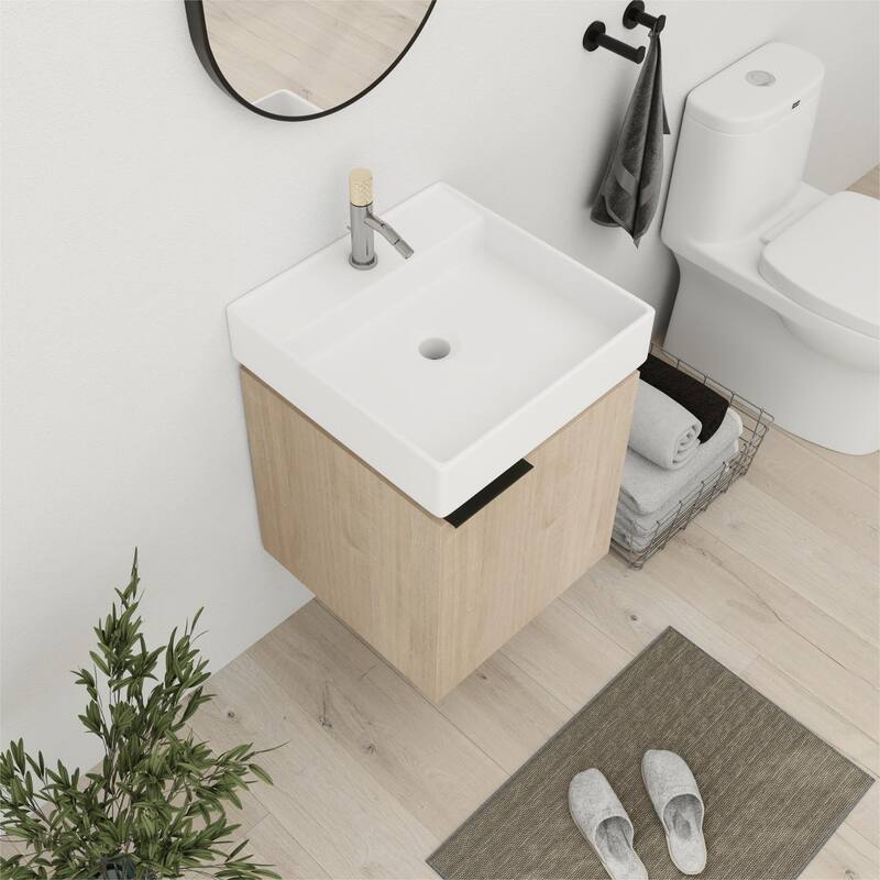 Bathroom Vanity With Sink In 18 Inch, Floating/Freestanding Bathroom Vanity With Soft Close Door