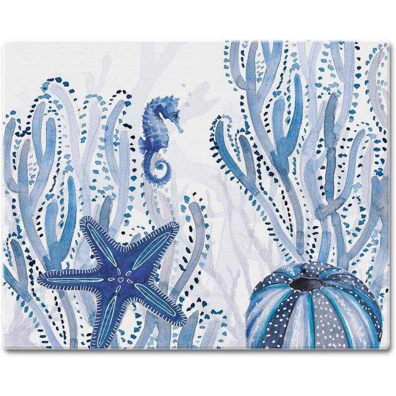 CounterArt Indigo Coastal Decorative 3mm Heat Tolerant Tempered Glass Cutting Board 15" by 12" Made in the USA Dishwasher Safe - Multi
