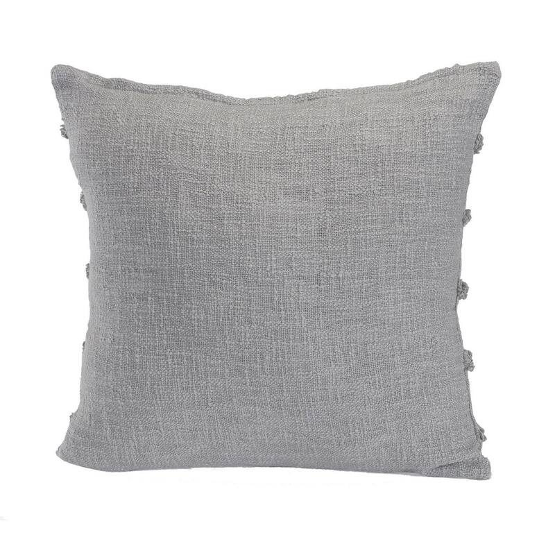 Set of Two Gray Ribbed Cotton Throw Pillow With Fringe