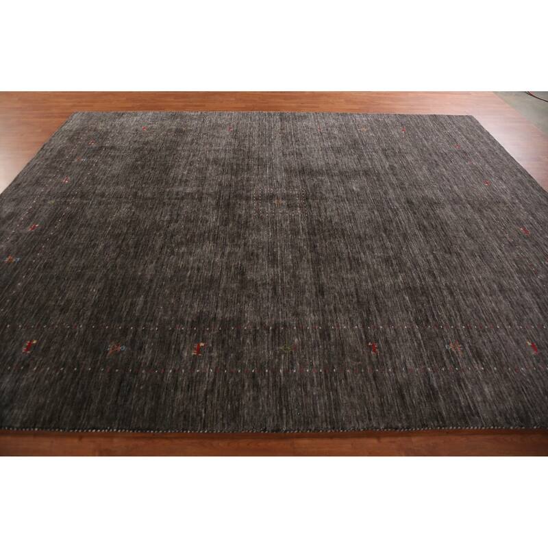 Hand Knotted Oriental 100% Wool Carpet Tribal Animal Pictorial Greys & Charcoal Gabbeh Area Rug - 11' 3'' X 8' 11''
