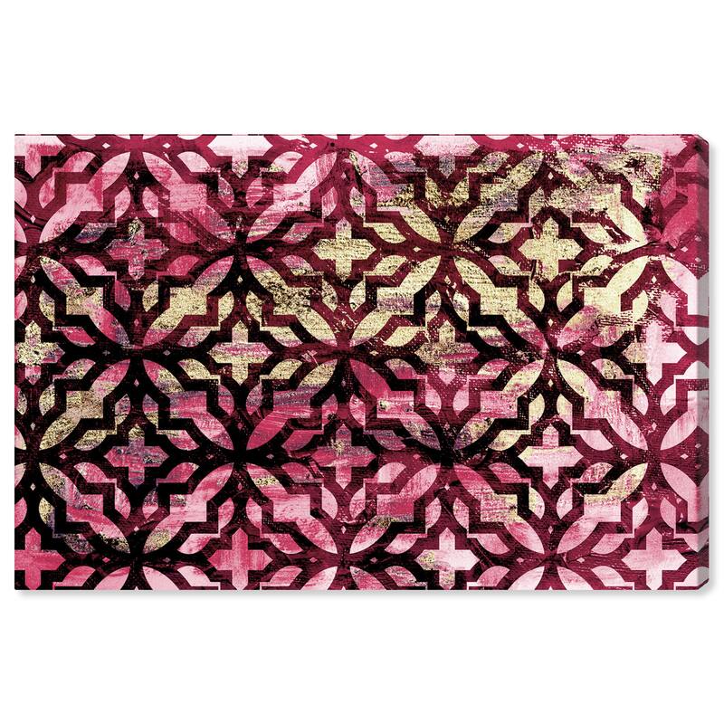 Wynwood Studio Canvas Abstract Cranberry Tiles Pink and Metallic Gold Traditional Wall Art Canvas Print