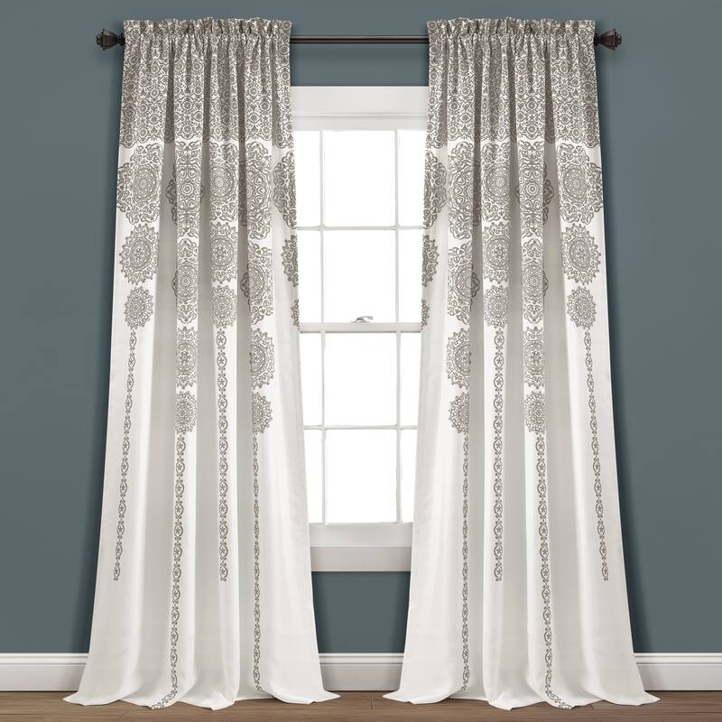 Lush Decor Stripe Medallion Room Darkening Curtain Panel Pair - 52" W X 84" L - Grey