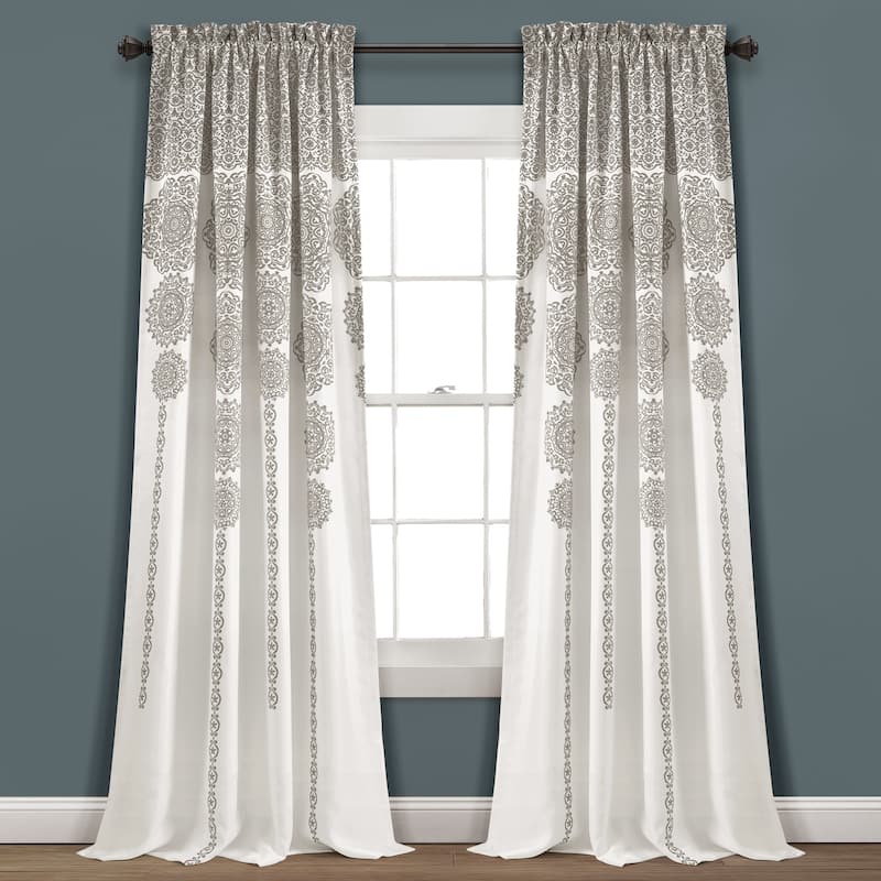 Lush Decor Stripe Medallion Room Darkening Curtain Panel Pair - 52"wx95"L - Grey