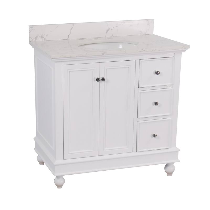 KitchenBathCollection Bella 36" Bathroom Vanity with Engineered Marble Top