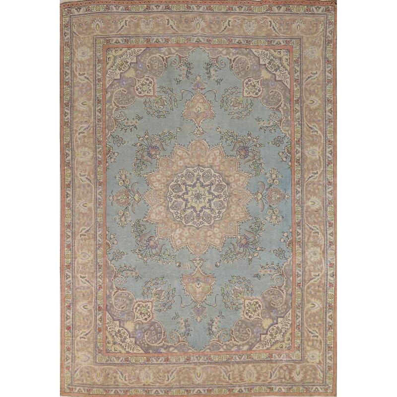 Light Blue Persian Area Rug Handmade Wool Carpet - 8'3"x 11'2"